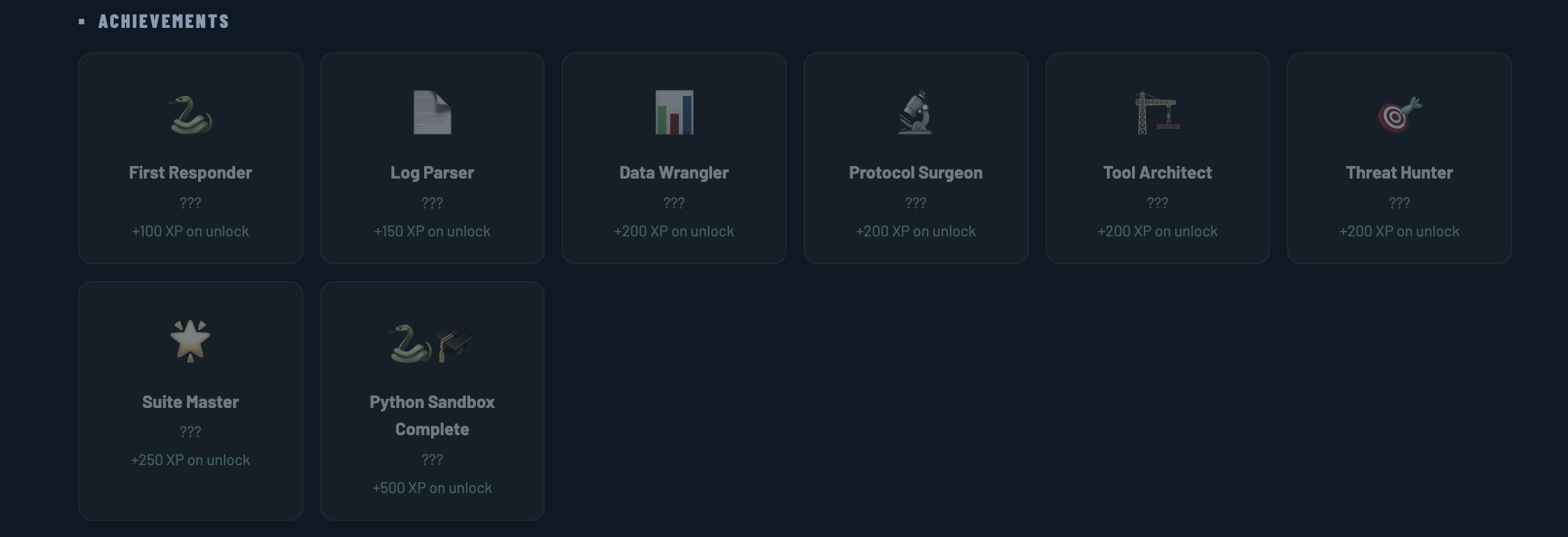 Python Security Sandbox achievements and certification progress screen
